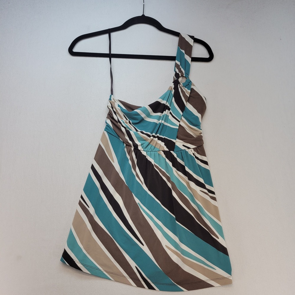 Apt. 9 One Shoulder Top Womens Small Teal Brown Abstract Geometric Keyhole